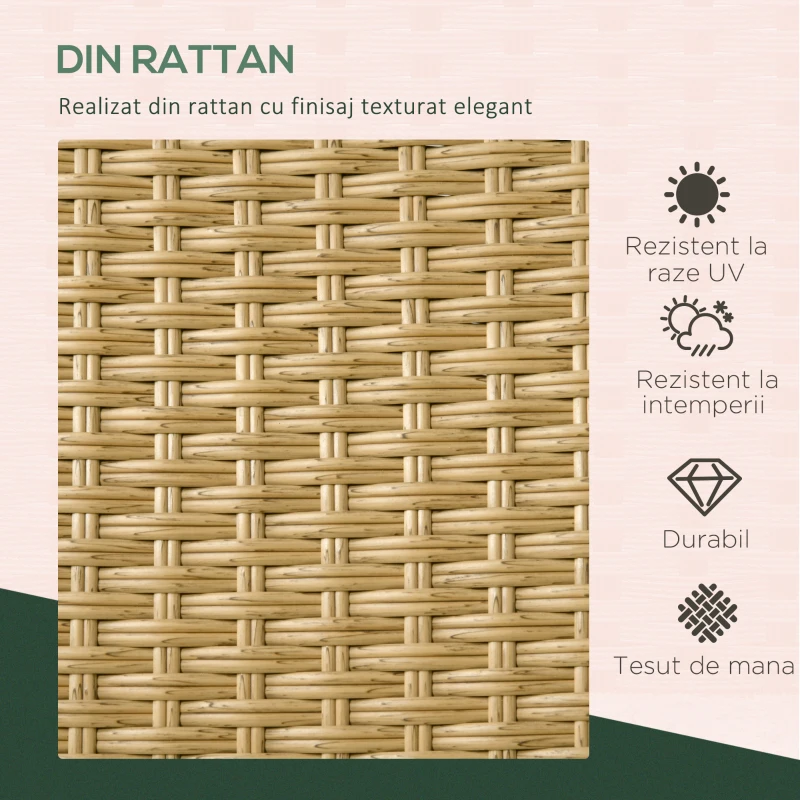 Outsunny Set de Gradina din Ratan de 7 Bucati cu Masa Patrata si 6 Scaune pentru Pranz cu Perne Capitonate, Culoare Nisip si Bej