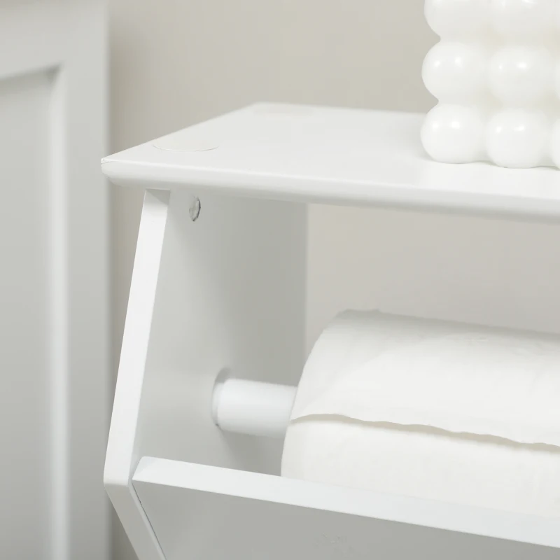 kleankin Dulap de Baie cu Economie de Spatiu din MDF Alb cu Compartiment pentru Hartia Igienica si Dulapior, 19x15x56 cm
