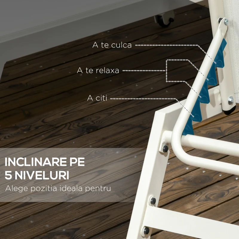 Outsunny Sezlong din Aluminiu si Poliester, Set  2 Bucati Bej de Gradina cu 5 Niveluri de Inclinare, 55x195x30 cm