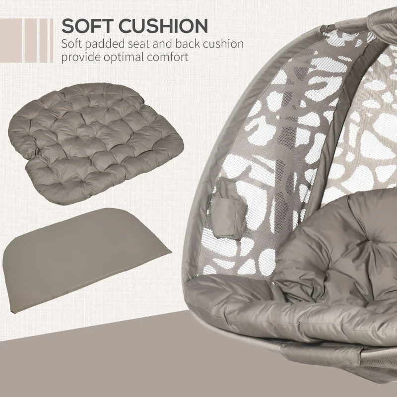 Fotoliu suspendat 2 locuri din otel si bumbac PP cu 2 suporturi, perne din poliester si cadru pliabil, 130x103x172 cm