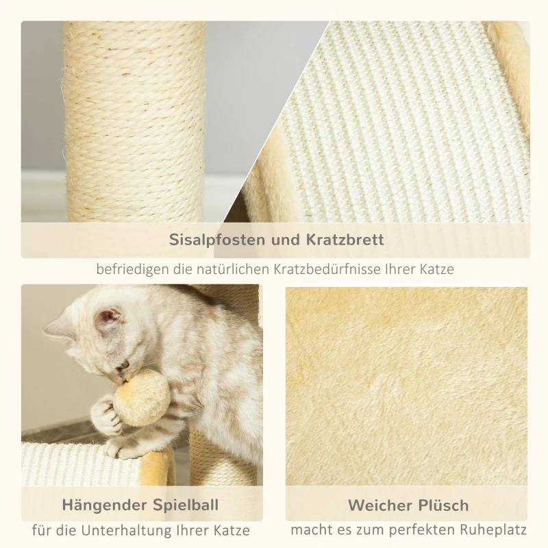 PawHut Krabboom met speelballen kattenkrabboom krabpaal sisaltouw beige