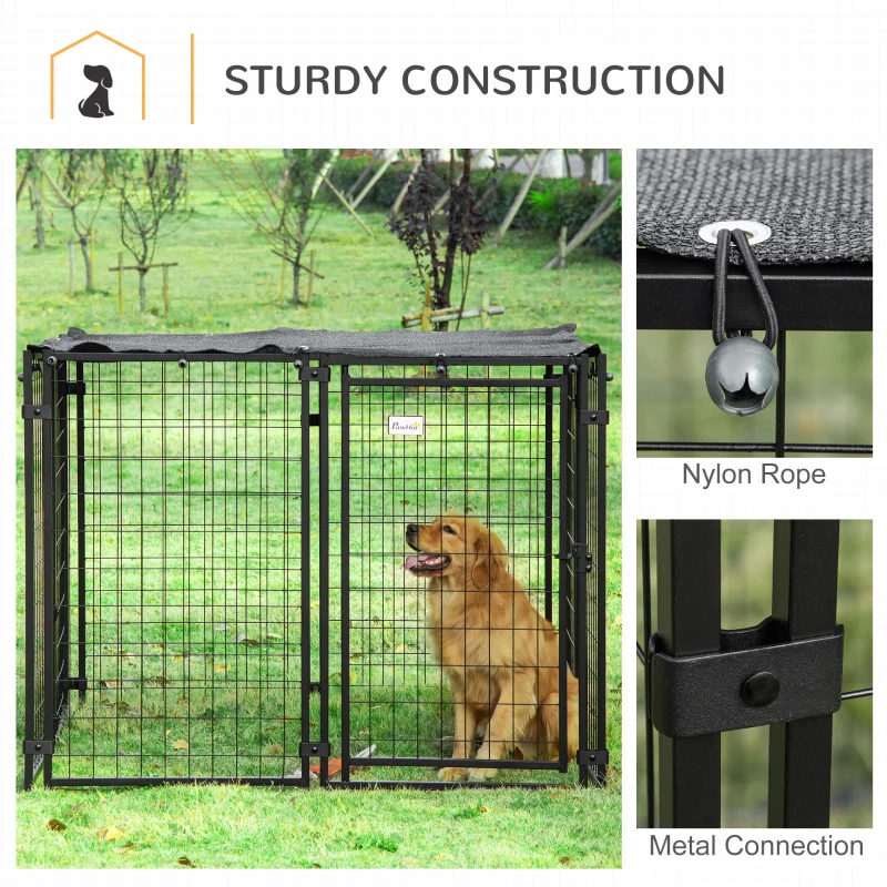 Tarc pentru Caini PawHut din Otel Pliabil cu Acoperis, Tarc pentru Animale cu 8 Panouri cu Usa Blocabila, 141x141x113cm, Negru