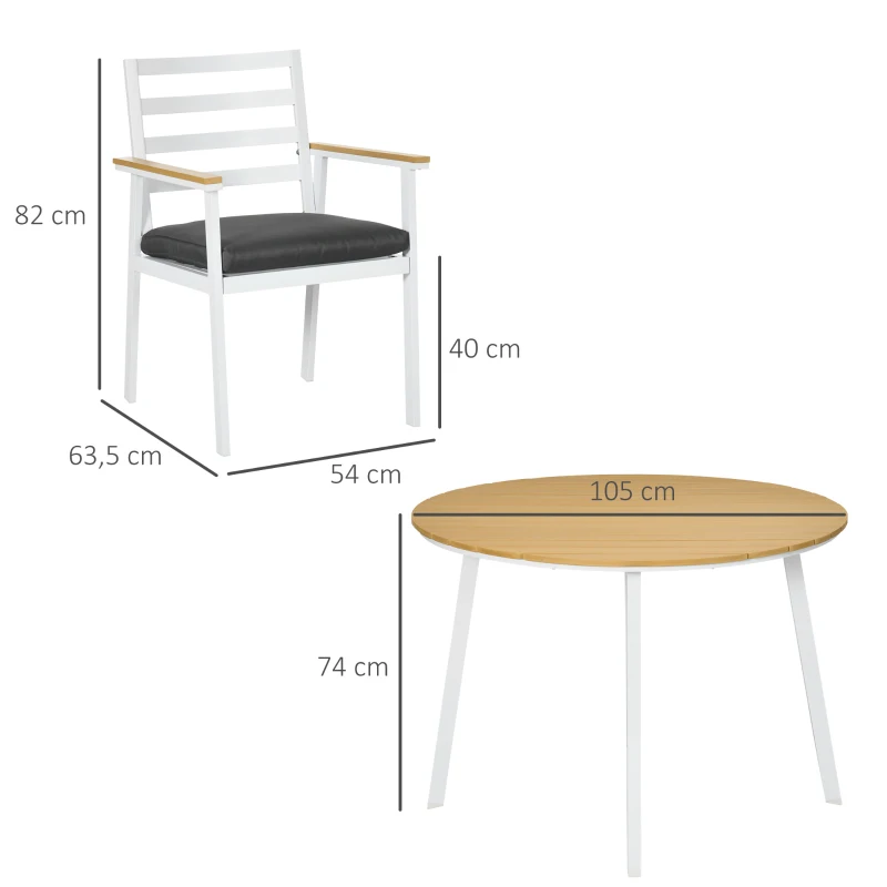 Outsunny Sitzgruppe für 4 Personen, 1 Tisch, 4 Stühle, wetterbeständig, 105 cm x 105 cm x 74 cm, Braun + Weiß + Grau