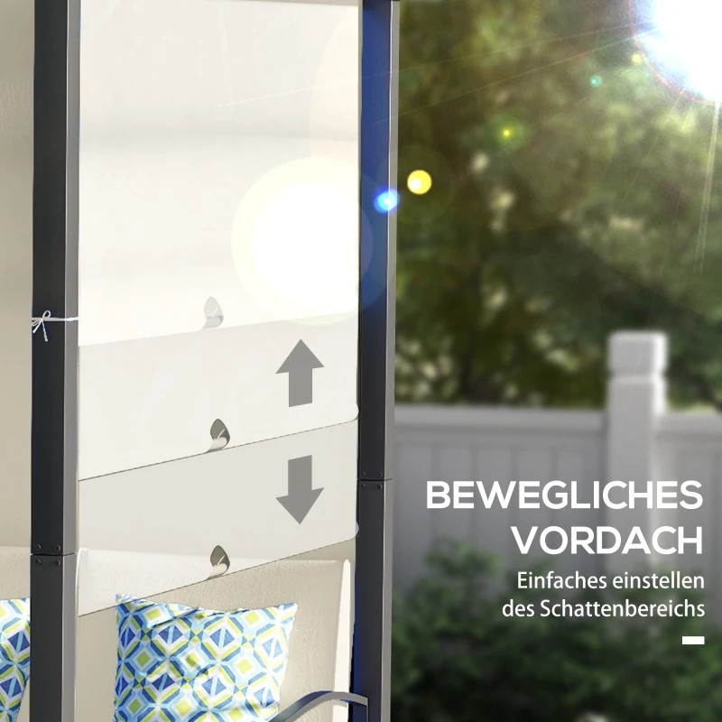 Outsunny Gartenmöbel-Set für 4 Personen aus PE-Rattan mit Pergola, wetterbeständig, abnehmbare Bezüge,Schwarz+Beige