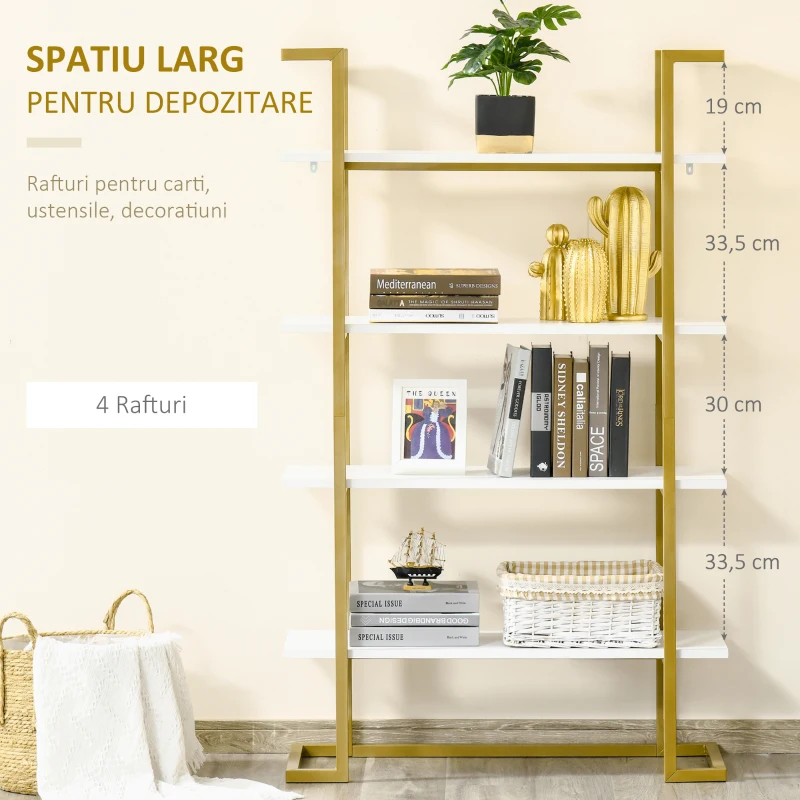 Homcom Raft 4 Niveluri – Lemn & Otel Auriu, Elegant si Multifunctional