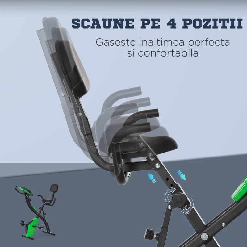 HOMCOM Bicicleta Pliabila 2 în 1 Rezistenta 8 Nivele Elastice pentru Brate