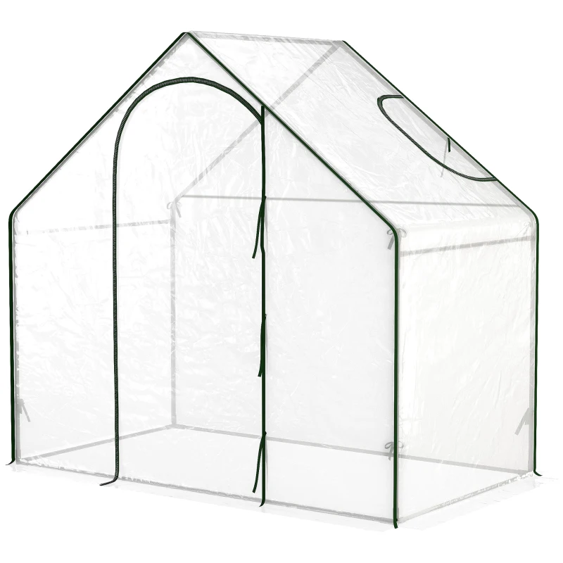 Outsunny Walk In PVC Greenhouse Garden Outdoor Flower Planter Steel Frame w/ Zipped Door & Window 180 x 100 x 168CM White