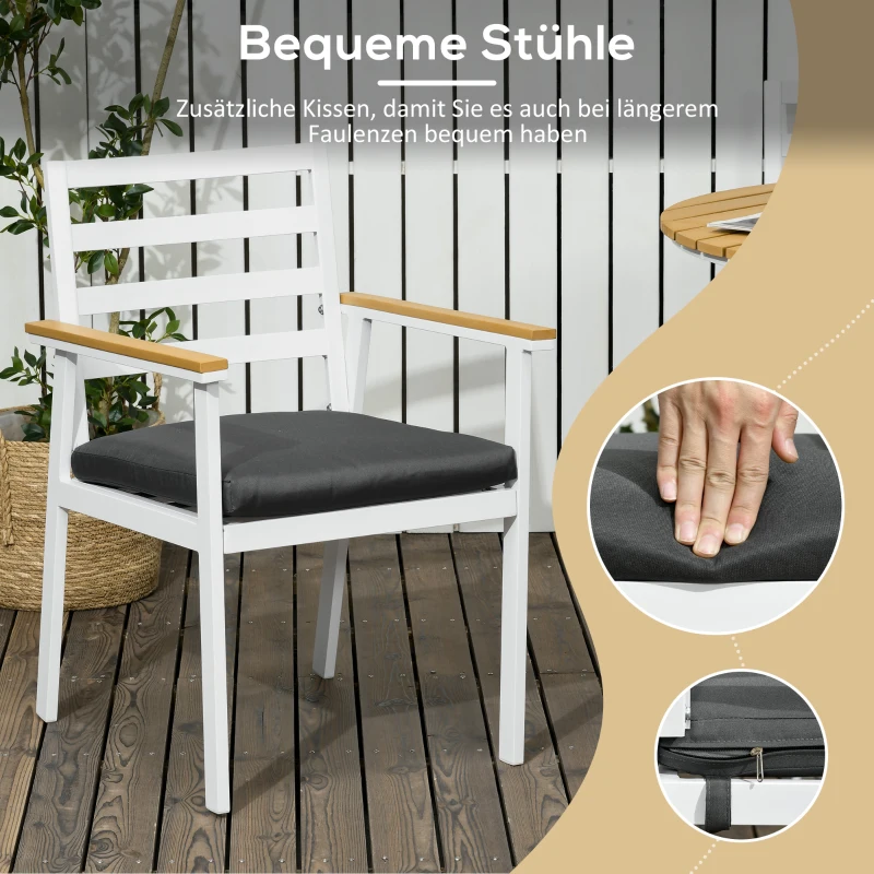 Outsunny Sitzgruppe für 4 Personen, 1 Tisch, 4 Stühle, wetterbeständig, 105 cm x 105 cm x 74 cm, Braun + Weiß + Grau