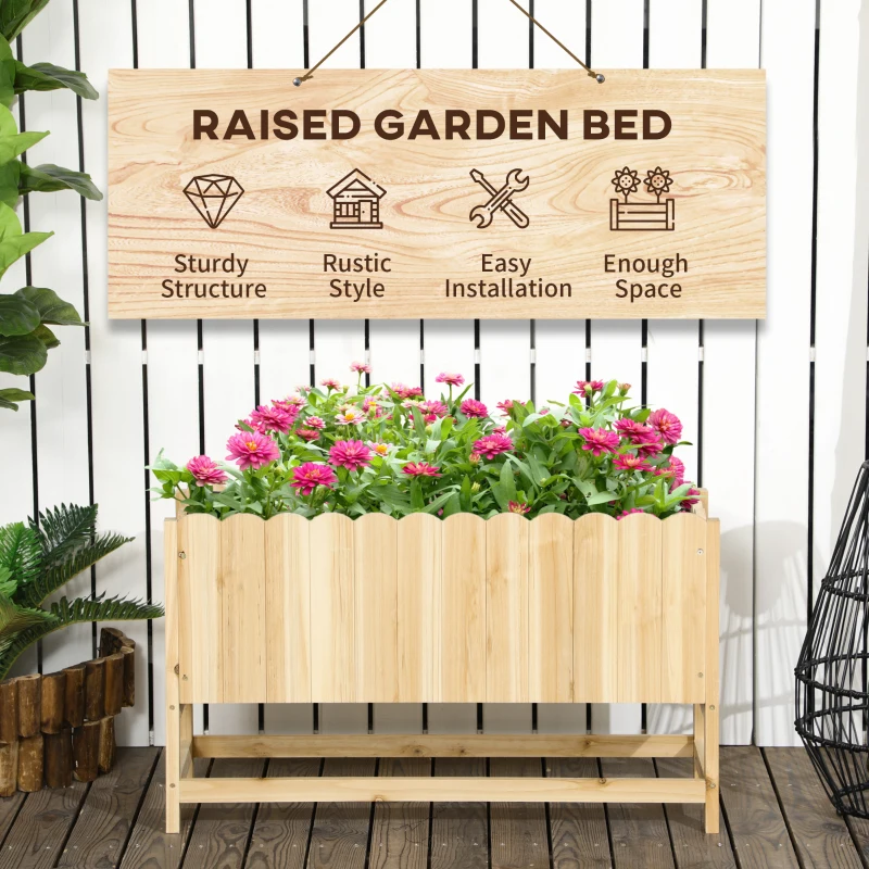 Outsunny Jardiniera pentru exterior, verticala si de dimensiuni reduse din lemn de brad cu orificiu de scurgere si protectie interioara, 86x30x50 cm, culoarea lemnului