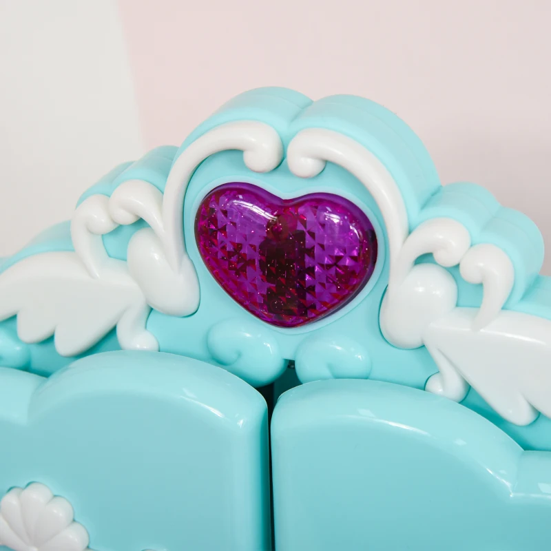 HOMCOM 2 in 1 cu pian muzical, masa de machiaj cu 32 de piese, jucarie pentru copii, cu kit de frumusete, oglinda, scaun, lumina, pentru 3-6 ani, roz+albastru