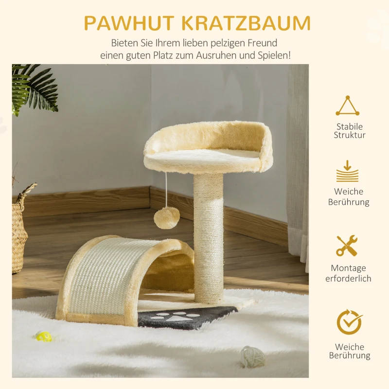 PawHut Krabboom met speelballen kattenkrabboom krabpaal sisaltouw beige