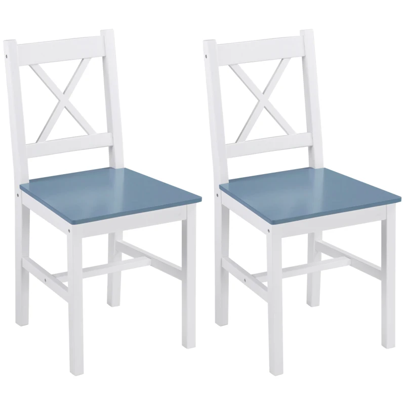 HOMCOM Dining Chairs Set of 2, Pine Wood Kitchen Chairs with Cross Back, Solid Structure for Living Room and Dining Room, White