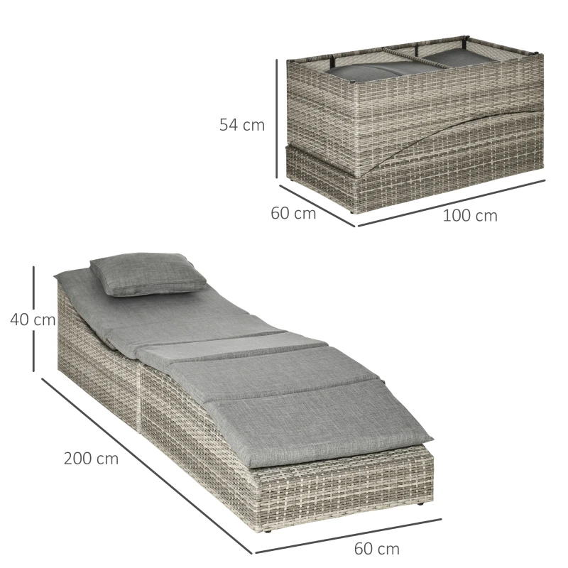 Outsunny sezlong din rachita pentru exterior, sezlong din ratan din PE, pliabil, pentru terasa, langa piscina, cu perna