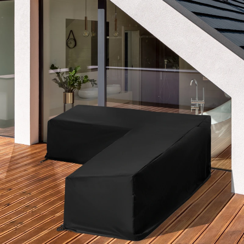 Outsunny Funda Protectora para Muebles de Jardín en Forma de L Cubierta para Sofás Exterior con Hebillas de Tracción Tela Oxford 600D Impermeable 260x76x82 cm Negro
