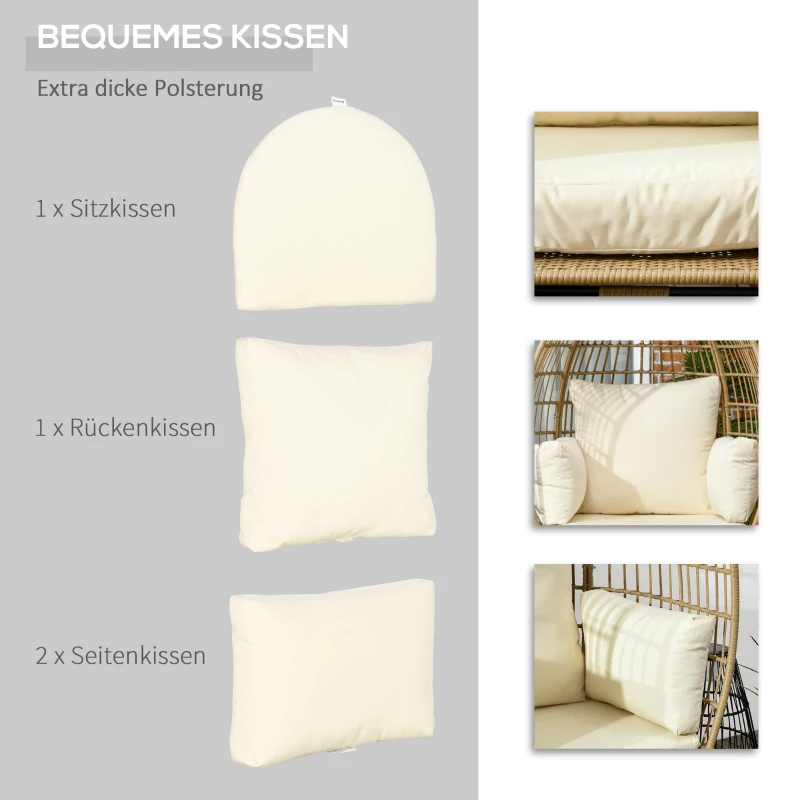 Outsunny Korbstuhl in Rattanoptik, weiche Sitzkissen, Aluminiumrahmen, khaki+beige, 105 x 90 x 148 cm