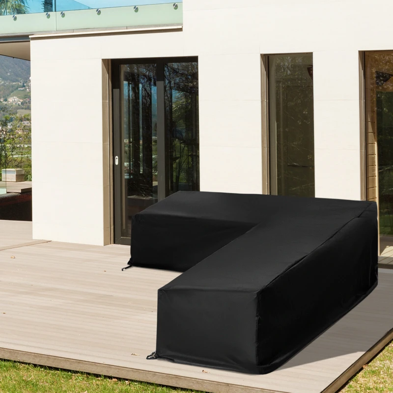 Outsunny Funda Protectora para Muebles de Jardín en Forma de L Cubierta para Sofás Exterior con Hebillas de Tracción Tela Oxford 600D Impermeable 260x76x82 cm Negro