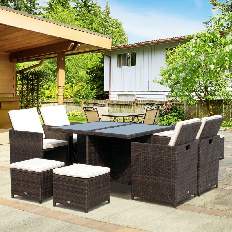 Outsunny komplet stół z krzesłami z technorattanu zestaw ogrodowy komplet 21 el. Brązowe aluminiowe meble ogrodowe