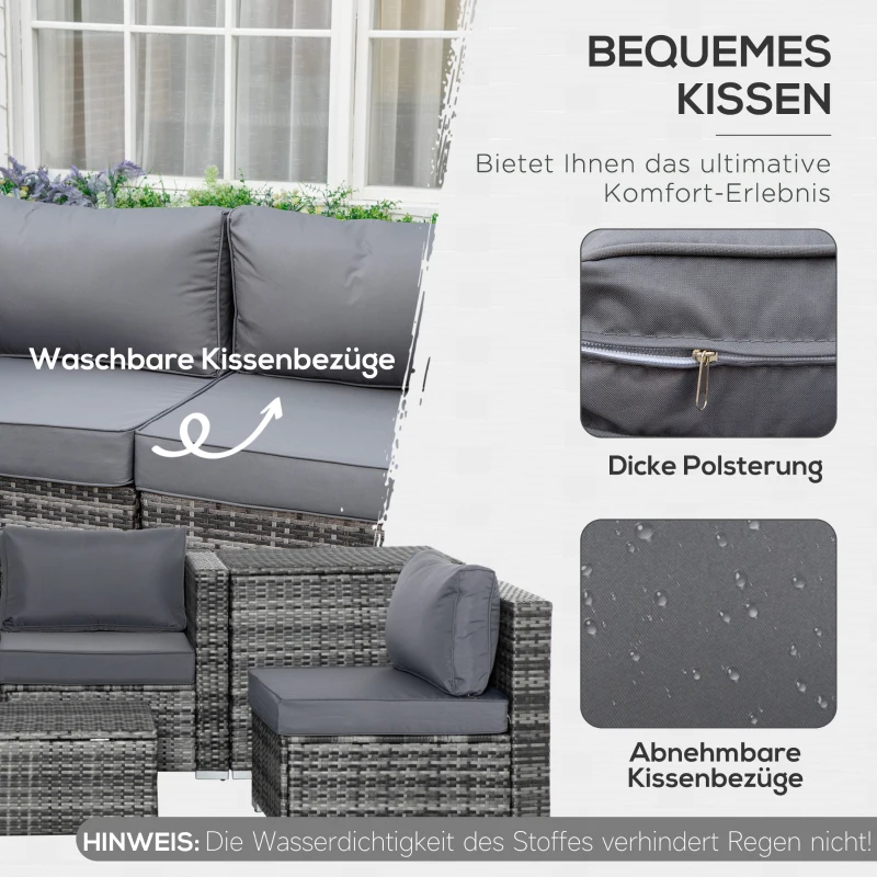 Outsunny meble ogrodowe z technorattanu zestaw wypoczynkowy 6 szt. Zestaw wypoczynkowy stal szary