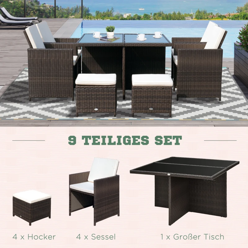 Outsunny komplet stół z krzesłami z technorattanu zestaw ogrodowy komplet 21 el. Brązowe aluminiowe meble ogrodowe