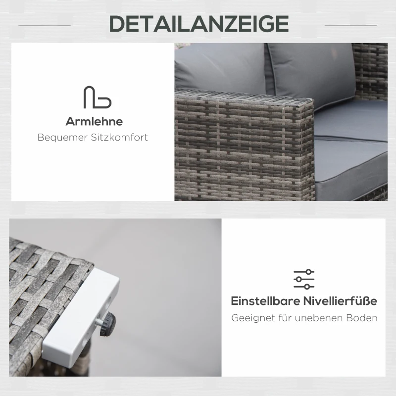 Outsunny meble ogrodowe z technorattanu zestaw wypoczynkowy 6 szt. Zestaw wypoczynkowy stal szary