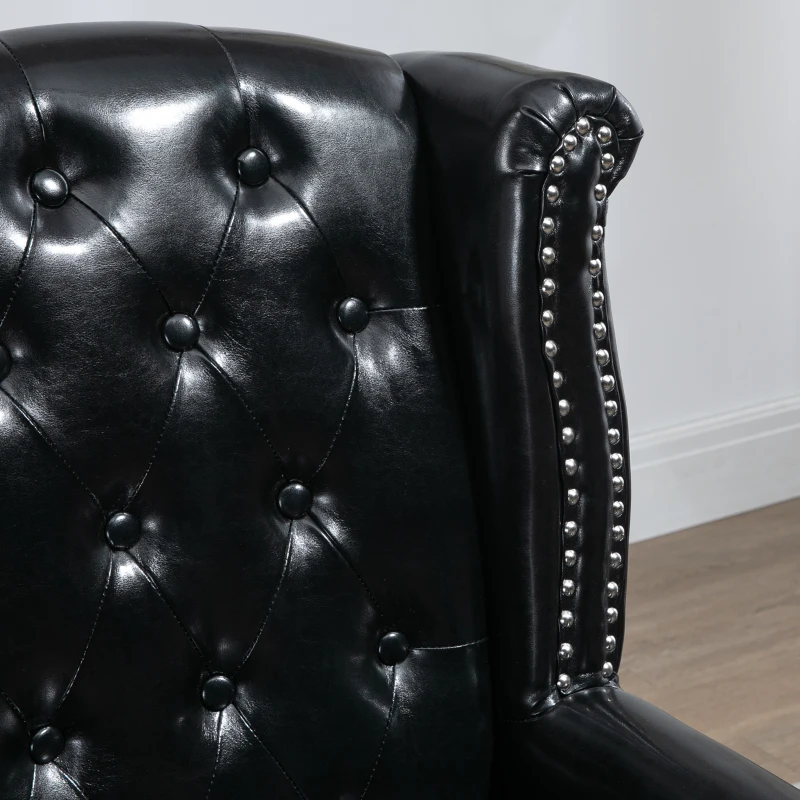HOMCOM Wingback Accent Chair Tufted Chesterfield-style Armchair with Nail Head Trim for Living Room Bedroom Black