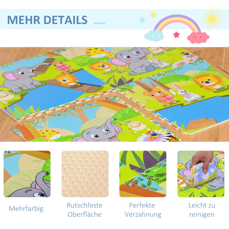 HOMCOM Puzzelmat kindertapijt opvouwbaar EVA kindersnoepjes patroon 61,5 x 61,5 cm