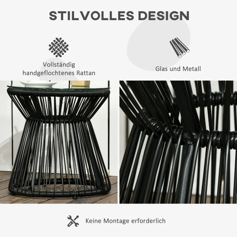 Outsunny tuintafel in boho-stijl, weerbestendig, PE-rotan, 40 cm x 40 cm x 42 cm, zwart