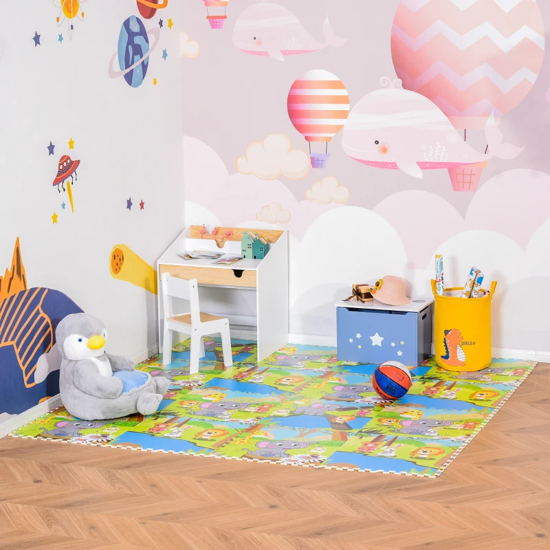 HOMCOM Puzzelmat kindertapijt opvouwbaar EVA kindersnoepjes patroon 61,5 x 61,5 cm