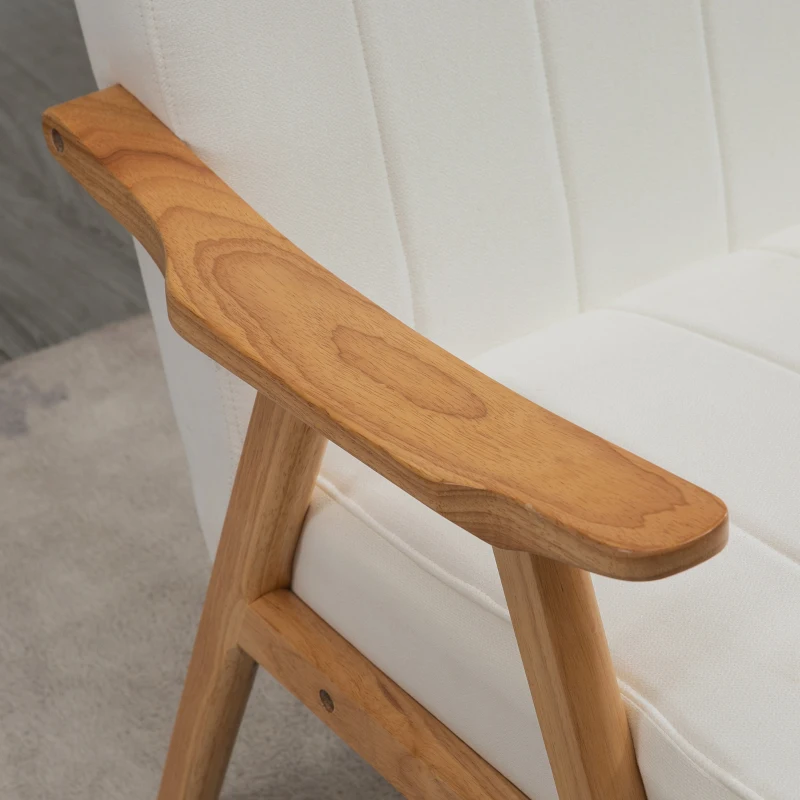 HOMCOM Sofá de 2 Lugares Moderno Estofado em Poliéster com Assento Acolchoado e Pés de Madeira 126x74x82 cm Creme
