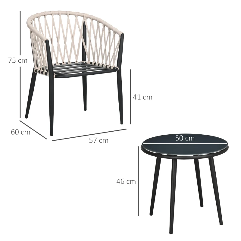 Outsunny Conjunto de Muebles de Jardín de 3 Piezas Incluye 1 Mesa con Encimera de Cristal y 2 Sillones con Cojines Gris