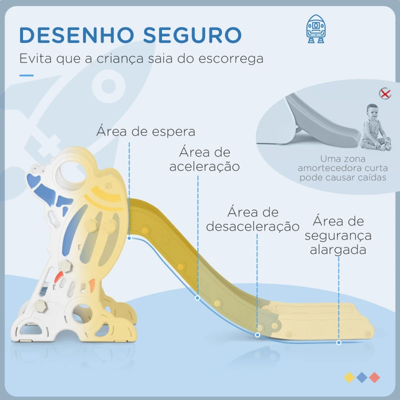 AIYAPLAY Escorregador para Crianças de 18-36 Meses com 3 Degraus Antiderrapantes 157x46,5x80 cm Azul