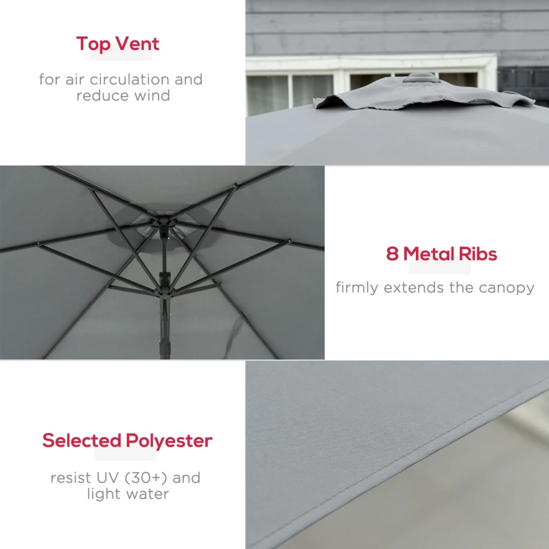 Outsunny 3m Cantilever Parasol with Easy Lever, Patio Umbrella with Crank Handle, Cross Base and 6 Metal Ribs, Outdoor Sun Shades for Garden 360° Rotating, Grey