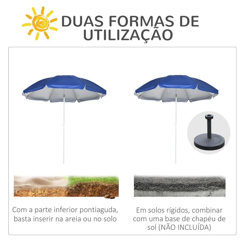 Outsunny Chapéu de Sol de Praia com Painel Lateral Manivela Manual Teto Inclinável 2 Bolsos e 2 Janelas Ø191x211 cm Azul
