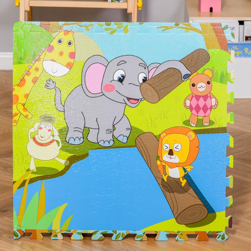 HOMCOM Puzzelmat kindertapijt opvouwbaar EVA kindersnoepjes patroon 61,5 x 61,5 cm