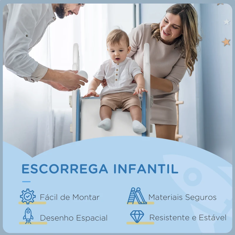 AIYAPLAY Escorregador para Crianças de 18-36 Meses com 3 Degraus Antiderrapantes 157x46,5x80 cm Azul