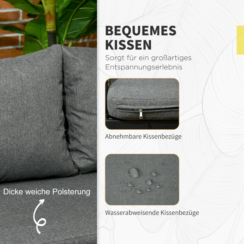 Outsunny Gartenmöbel-Set für 5 Personen Rattan Sitzgruppe mit Kissen Balkonmöbel Sand