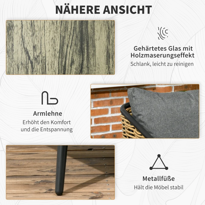 Outsunny Gartenmöbel-Set für 5 Personen Rattan Sitzgruppe mit Kissen Balkonmöbel Sand