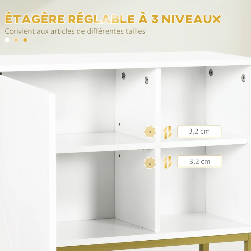 Kleankin Armoire murale de salle de bain avec niches placard étagère réglable en panneaux de particules - blanc doré