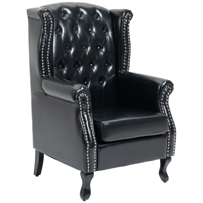 HOMCOM Wingback Accent Chair Tufted Chesterfield-style Armchair with Nail Head Trim for Living Room Bedroom Black