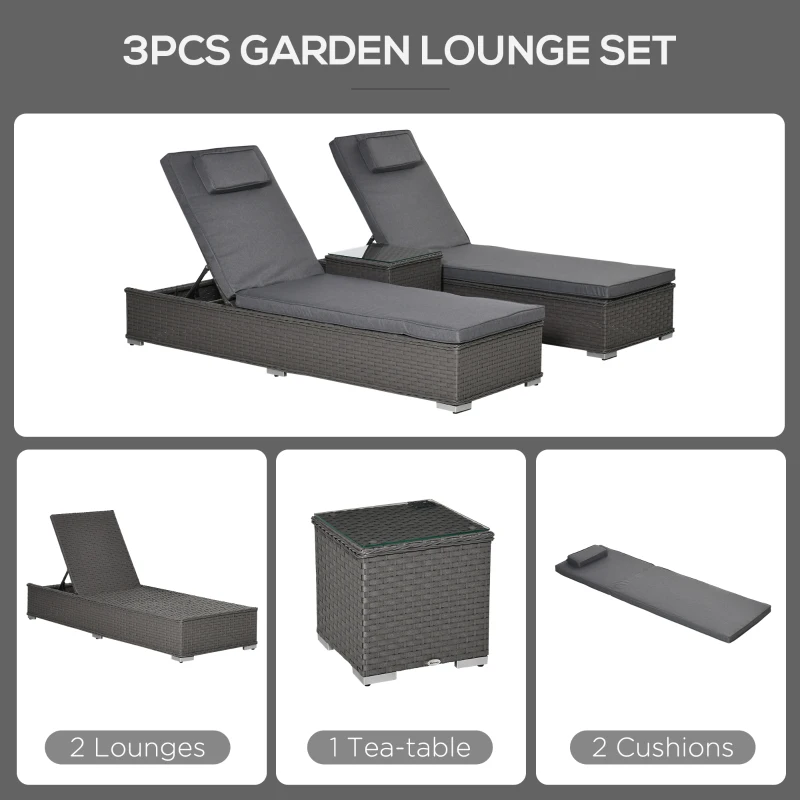 Outsunny Five-Position Back Sun Lounger Set, with Table - Grey