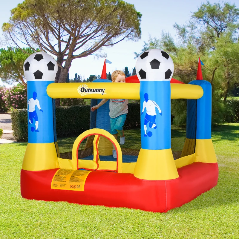 Outsunny Kids Football Bouncy Castle House Inflatable Trampoline w/ Blower Outdoor Play  Garden Activity Fun 3-8 Years 2.25 x 2.2 x 1.95m
