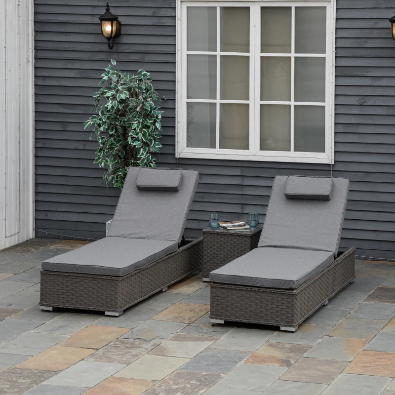 Outsunny Five-Position Back Sun Lounger Set, with Table - Grey