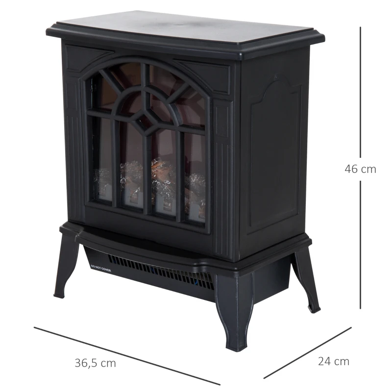 HOMCOM Chimenea Eléctrica 1000 W/2000 W Chimenea Decorativa de pie con Temperatura Ajustable LED Llamas y Protección Sobrecalentamiento para 15-20 ㎡ 36,5x24x46 cm Negro