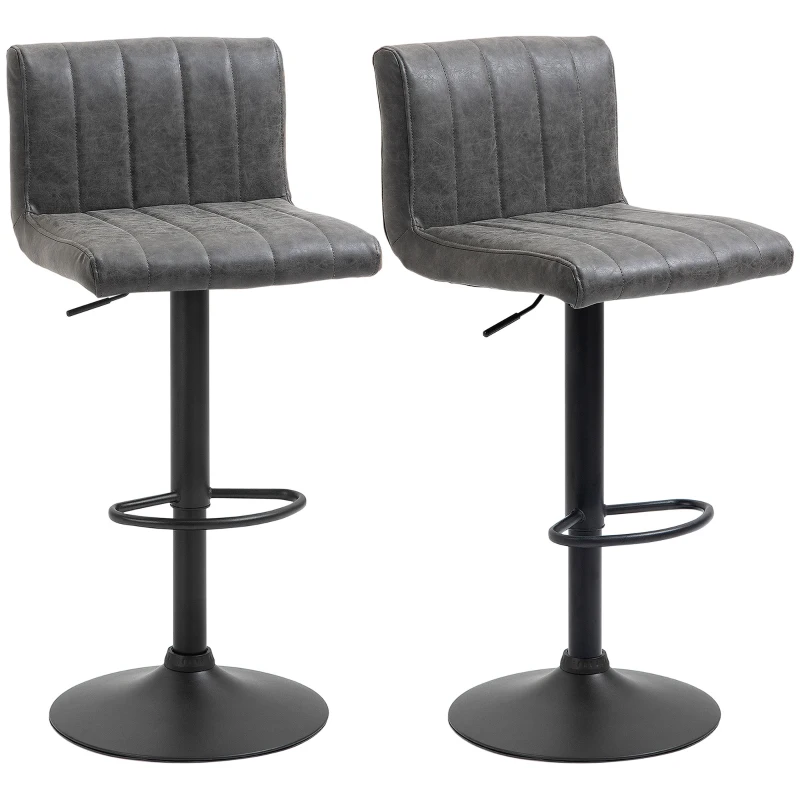 HOMCOM Adjustable Barstools Set of 2, Swivel Counter Bar Chairs, Bar Stools with Footrest, PU Leather, Gas Lift, Grey