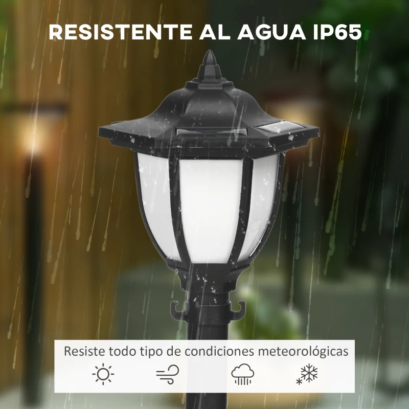Outsunny Faroles Solares con Valla de Cadena Farolas LED Impermeable IP65 Sensor de Noche para Patio Camino 314x14x60 cm Negro