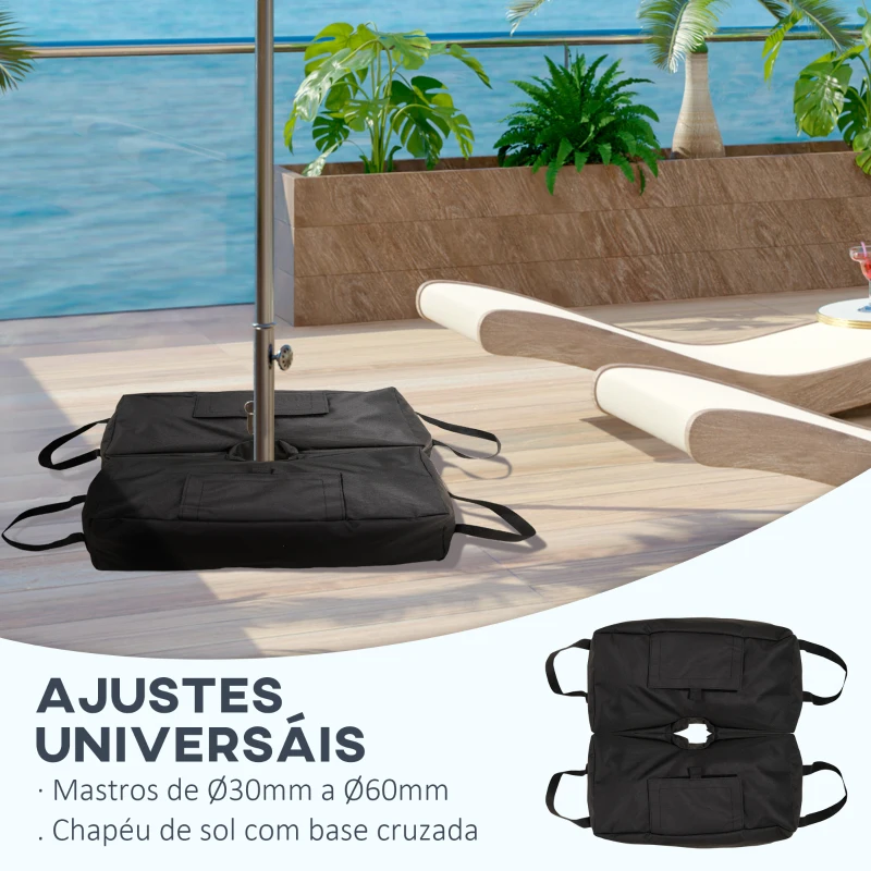 Outsunny Conjunto de 2 Bolsas de Areia para Peso de Chapéu de Sol 50 kg Base para Chapéu de Sol com Pá e Alças 50x25x18 cm Preto