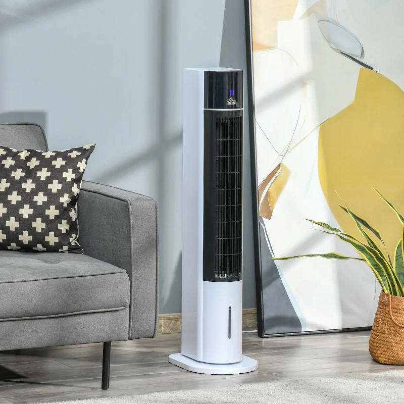HOMCOM Portable Air Cooler, 3L Tank Evaporative Ice Cooling Tower Fan with 3 Modes, 3 Speeds, Remote, Timer, 60° Oscillating, Portable Swamp Cooler for Home Bedroom, White