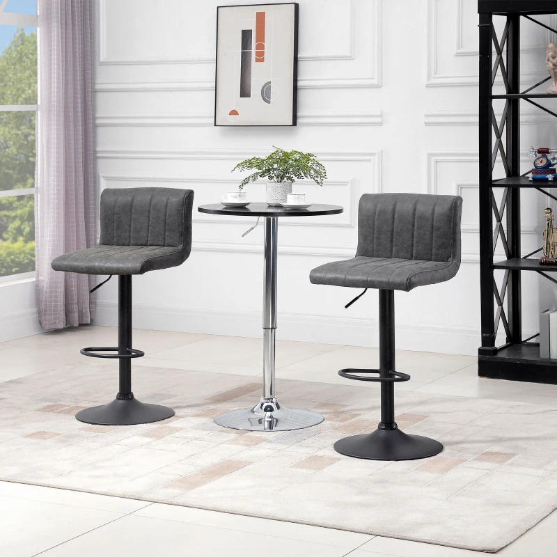 HOMCOM Adjustable Barstools Set of 2, Swivel Counter Bar Chairs, Bar Stools with Footrest, PU Leather, Gas Lift, Grey