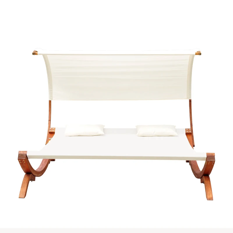 Outsunny Wooden Hammock Lounger-Cream
