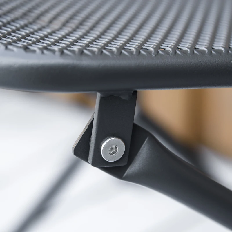 Outsunny 3 Piece Garden Bistro Set w/ Foldable Design Mesh Metal Outdoor Coffee Table Set Two Chairs Dark Grey